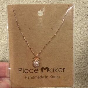 Rose Gold Pineapple Pendant Necklace - Pink Crystal